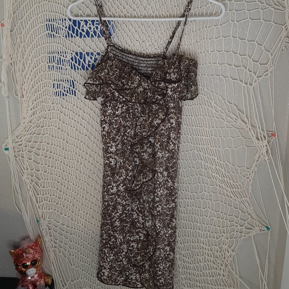 Brown Floral Ruffle Dress fits S